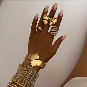 Fashion <b>Rings</b> Women's Gold Tone Bowknot Pearl Geometric Design <b>Statement</b> Jewelry Gift Occasion Accessory - Product Image 1