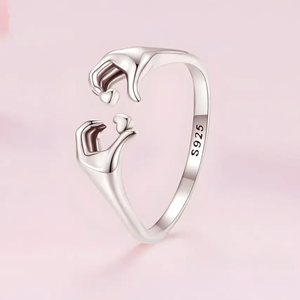 Joyería romántica Plata de Ley 925 Diseño simple Manos que comparan corazones Abrazo Anillo abierto Ajustable - Product Image 2