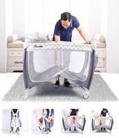 Lit parapluie pliant en métal noir et gris personnalisé avec barrière de sécurité pour enfants et bébés, idéal pour le parc, pour le sommeil et les activités des enfants