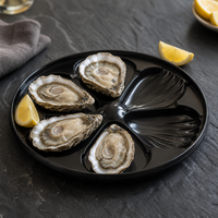 Barquette de service pour huîtres en plastique PS noir biodégradable, anti-déversement, jetable, 11 compartiments, présentoir pour fruits de mer pour la restauration