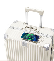 Valise à roulettes en aluminium tendance 2024, vente chaude, avec porte-gobelet, support de téléphone, prise de charge USB, bagages multifonctionnels en ABS