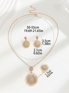 Conjunto de Lujo de Tres Piezas de Acero Inoxidable para Mujer, con Colgante de Girasol Geométrico con Circonitas y Diamantes, para Bodas, Fiestas y Regalos - Product Image 5