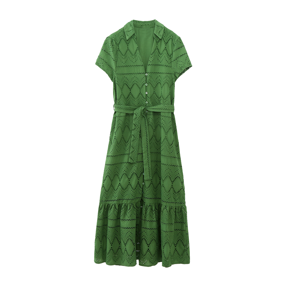 Green Eyelet Dress - Elegant Casual Fashion for Women