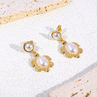 POWELL Boucles d'oreilles en acier inoxydable plaqué or 18 carats, étanches, inaltérables, motifs tortue de mer, oiseau, cœur, perle, fleur, vente en gros