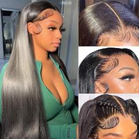Cheveux humains vierges Remy 13x4 en gros pour perruques, transparents pour dentelle, noir naturel, pré-épilés, de raides à bouclés
