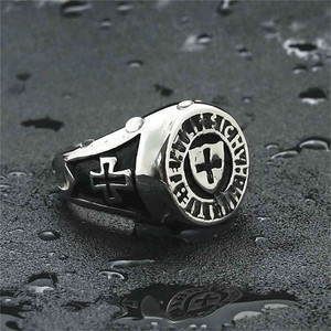 Men's <b>Titanium</b> Steel Cross <b>Ring</b> Silver Shield Design Punk Style Fashion Jewelry 26037 - Product Image 2