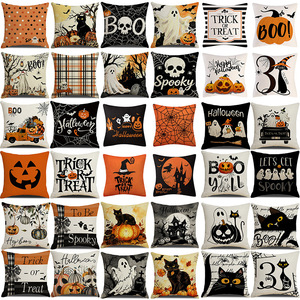 Lot de housses de coussin en <span class=keywords><strong>lin</strong></span> personnalisées pour Halloween, motif tête de citrouille amusante, pour canapé, décoration de fête et de maison - Product Image 5