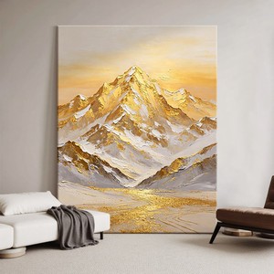 Modern Mountain Landscape Oil <b>Painting</b> Gold Leaf Texture Hand Painted <b>For</b> Living Room Entryway Decorative Art - Product Image 1