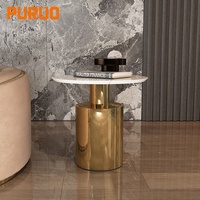 Pfuluo — meuble de salon, petites étagères dorées en acier inoxydable, avec dessus en marbre blanc, table latérale en métal