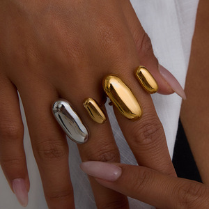 Modern Minimalist Oval <b>Open</b> <b>Ring</b> 18k Gold Stainless Steel Two Tone Geometric Design Unisex Fashion Jewelry Gift - Product Image 2