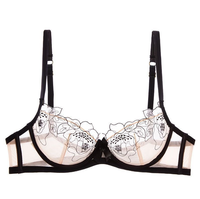 Ensemble de lingerie ODM pour femme, soutien-gorge sexy en maille transparente brodée de dentelle avec armatures, bonnets transparents non doublés, bretelles réglables, soutien avec nœud