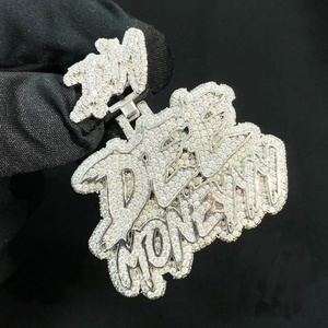 Plata de Ley 925 con baño de oro, diamantes de moissanita GRA, diseño de letras, colgantes de joyería fina de moissanita personalizados - Product Image 1