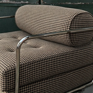 Canapé lounge individuel de style <span class=keywords><strong>Bauhaus</strong></span> médiéval, fauteuil UNOMIG en tissu et acier inoxydable, chaise de réunion de style industriel vintage - Product Image 5