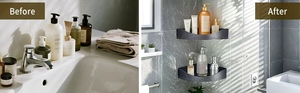 Metal Wall-Mounted No-Drill <strong>Bathroom</strong> Rack <strong>Corner</strong> Shower <strong>Caddy</strong> with Hanging Shower Hook Space-Saving Bath Shelf Storage Holder - Product Image 5