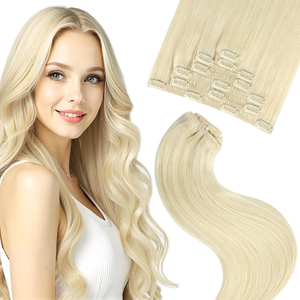 FUBILI 75g Platinum Blonde Remy Extensiones de cabello humano 7PCs 16 pulgadas Sedoso Recto Doble Trama Clip-In para mujeres Cabello real - Product Image 6