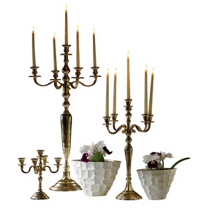 Golden Three-Arm Candelabra with Mother of Pearl Inlay Decorative <b>Candle</b> Holder for Home Decoration - Product Image 1