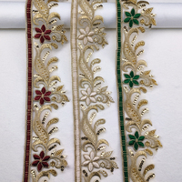 Bordure de dentelle de fleur brodée en or rose décoration de tissu de dentelle Guipure fait à la main garniture de dentelle de perles pailletées avec des perles
