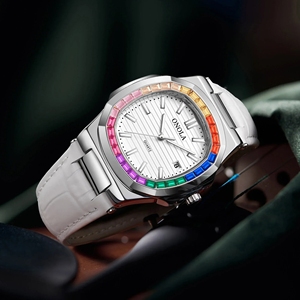 Montres <span class=keywords><strong>pour</strong></span> hommes ONOLA Mode Arc-en-ciel Diamant glacé Étanche Bracelet en cuir <span class=keywords><strong>Homme</strong></span> d'affaires Horloge Nouvelle conception classique de luxe <span class=keywords><strong>Montre</strong></span> à quartz - Product Image 5
