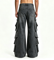 SOONREE Jeans cargo déstructurés pour hommes, multi-poches, style streetwear, pantalon en denim ample, jeans baggy pour hommes, pantalon en denim d'archives