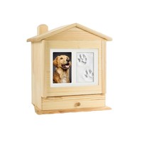 Urne funéraire moderne en bois de pin pour animaux de compagnie (chats et chiens) avec empreinte de patte et photo, pour cendres commémoratives