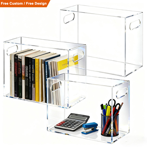 Perspex Hiển Thị Giá Tập Tin Chủ Cuốn Sách Tài Liệu Máy Tính Để Bàn Rõ Ràng Văn Phòng Tổ Chức Lưu Trữ Trong Suốt Acrylic Hộp Tập Tin Với Xử Lý - Product Image 1