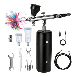 Kit aérographe avec compresseur rechargeable 32 PSI, double action, alimentation par gravité, pour travaux artistiques, maquillage, nail art, décoration de gâteaux, portable - Product Image 1