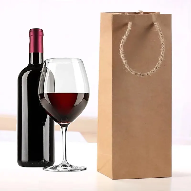 ถุงกระดาษใส่ไวน์พร้อมโลโก้บริษัทกระเป๋ากระดาษของขวัญไวน์หรูหราสำหรับธุรกิจห่อไวน์