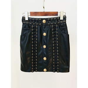 HIGH STREET nouvelle mode 2023 Designer Blazer femmes col rond corde à lacets garni <span class=keywords><strong>veste</strong></span> en <span class=keywords><strong>cuir</strong></span> artificiel - Product Image 4