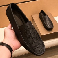 Mocassins en cuir tissé faits à la main pour hommes, en cuir véritable, à enfiler, semelle souple, respirants, chaussures décontractées d'été pour la conduite