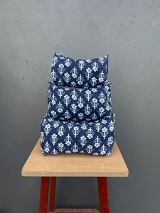 <b>Navy</b> <b>Blue</b> Floral Print Cotton Women's Tote Bags Set Quilted Design Decorative Cushions for Home Fashion Daily Shopping Travel - Product Image 2