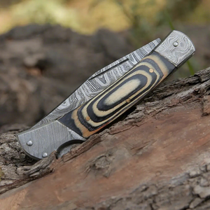 Back Lock 9" Handmade Damascus Steel Pocket <b>Knife</b> Pakka Wood Handle <b>Folding</b> <b>Knife</b> with leather Sheath - Product Image 5