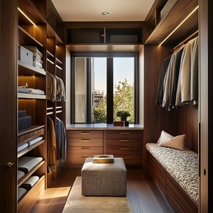 Clóset Moderno de Lujo Senger con Armarios de Madera Oscura, Almacenamiento Integrado, Iluminación LED y Asiento de <span class=keywords><strong>Ventana</strong></span> con Superficie de Mármol - Product Image 1