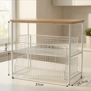 Estante de hierro de un solo nivel para tazas, aperitivos, mesas de comedor y de café; organizador de especias extraíble de madera rústica para gabinete - Product Image 3