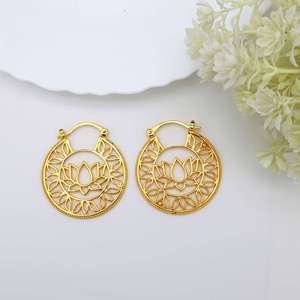 Dernières boucles d'oreilles créoles de créateur indien fleur de Lotus floral pour femmes à la mode argent plaqué à la main bijoux d'oreille mode goutte cadeau - Product Image 6