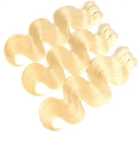 Venta al por mayor de paquetes de cabello humano indio Onda del cuerpo 613 Paquetes de cabello virgen teje Paquetes de cabello rubio virgen crudo