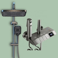 Ensemble complet de douches en aluminium avec jets de pluie doux et de massage, robinets électriques en céramique, pour usage hôtelier, gris - Vente en gros