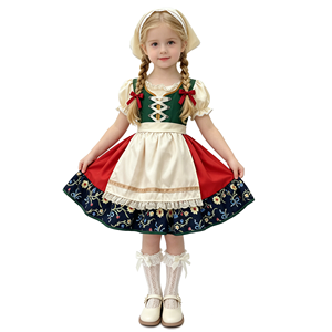 Disfraz de Mardi Gras, Oktoberfest Bávaro, Estilo Dulce, con Falda hasta la Rodilla, Encaje Floral y Lazo, para Niñas, Estilo Lujoso, Inspirado en Películas y TV - Product Image 6