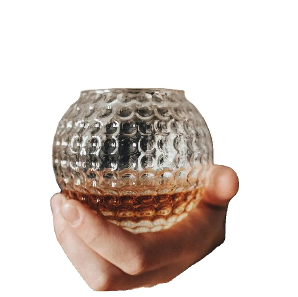 Custom Made Hand-blown Transparent Creative Stemless Golf Ball Shaped Whisky Wine Glass
