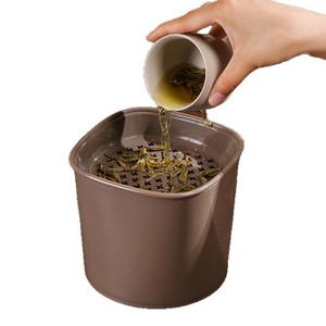 <b>Desktop</b> Trash Can With Drain Filter Coffee Brown Rectangle <b>Standing</b> Type For Tea Leaves Waste Mini Household Use - Product Image 5