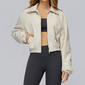 Col polo chaud à fermeture éclair pour femmes, manches longues, <span class=keywords><strong>imperméable</strong></span>, coupe-vent, entraînement de gymnastique en plein air, course à pied, vêtements de sport, vestes avec poches - Product Image 5