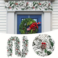 Schneebeflockte Künstliche Weihnachtsgirlande PVC Frosted Kiefernzweige Winter Feiertagsdekoration Kamin Treppe Wanddekoration Grünbelegte Girlande