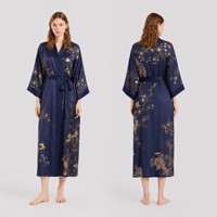 Femmes grande taille luxueux Vintage imprimé fleuri longue Robe pyjamas haute qualité doux soyeux vêtements de nuit chemise de nuit Kimono peignoir