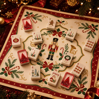Jeu de Mahjong Américain Rouge et Vert Sable Mouvant Noël 160 Tuiles Thème Père Noël Coffret Cadeau Luxe Logo Personnalisé Prêt à Expédier Rapidement