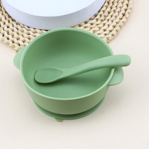 Bol d'alimentation complémentaire en silicone pour bébé OEM ODM avec ventouse puissante, cuillère à alimentation complémentaire avec couvercle et doubles poignées - Product Image 3