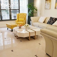Table basse octogonale moderne de designer en marbre blanc, avec piètement en acier inoxydable doré, couleur personnalisable, vente en gros