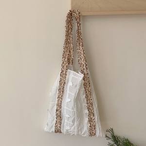 Floral Ribbon Textured Canvas Shoulder <b>Bag</b> Vertical Square Portable Everyday Outfits Polyester M8974 - Product Image 1