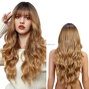 Offres Spéciales doré brun point culminant rose <span class=keywords><strong>Manga</strong></span> transparent frange vague boucles cheveux longs tempérament moelleux paresseux perruque pour les cheveux des femmes - Product Image 3