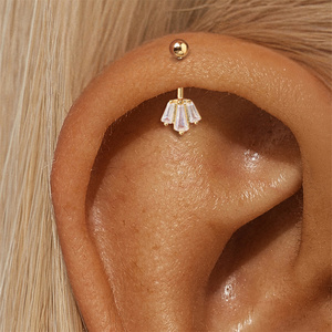 18K Gold Plated S925 Sterling Silver Geometric Zircon Triangle Bow Trapezoid Ball Vertical <b>Helix</b> Piercing <b>Stud</b> Earring - Product Image 6