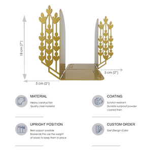 Sujetalibros Decorativos de Metal Estilo Art Deco con Diseño de Trigo Dorado, Personalizables, Antideslizantes, para Decoración del Hogar/Oficina - Product Image 3