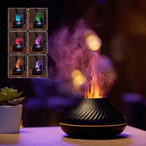 Kinscoter Vulkaan Vlam Aroma Diffuser Essentiële Olie 130Ml Geur Diffuser Fire Luchtbevochtiger Met Kleur Nachtlampje